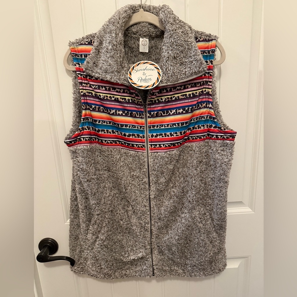 Sunshine and Rodeos Southwestern Style Gray and Multicolor Vest (L)